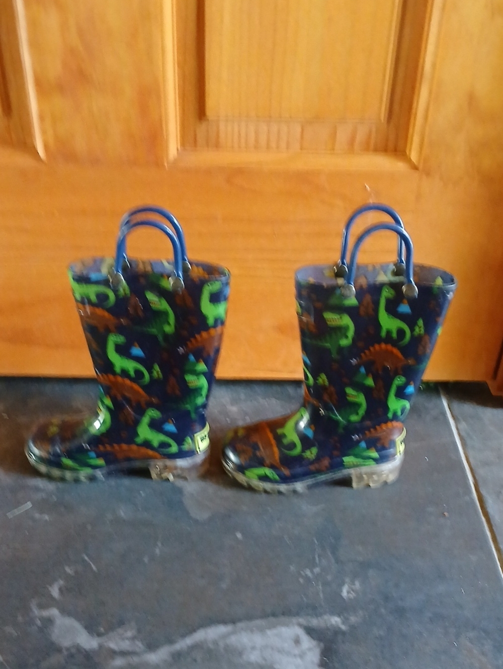 Kids Navy Dinosaur Rain Boots with Handles That Light Up !